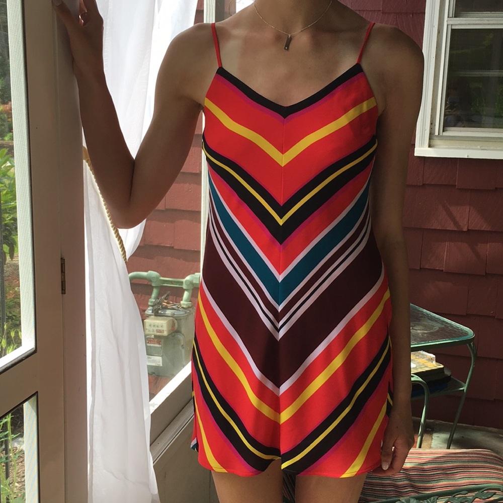 multi-colored spaghetti strap dress